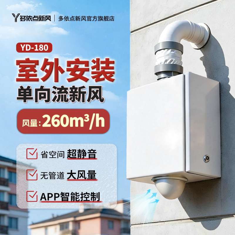 Duoyidian Single-Directional Fresh Air Fan 180 Outdoor Household Ductless Wall-Mounted Fresh Air Ventilation System for Whole House Haze and Formaldehyde Removal Duoyidian Single-Directional Fresh Air Fan 180 Outdoor Household Ductless Wall-Mounted Fresh Air Ventilation System for Whole House Haze and Formaldehyde Removal