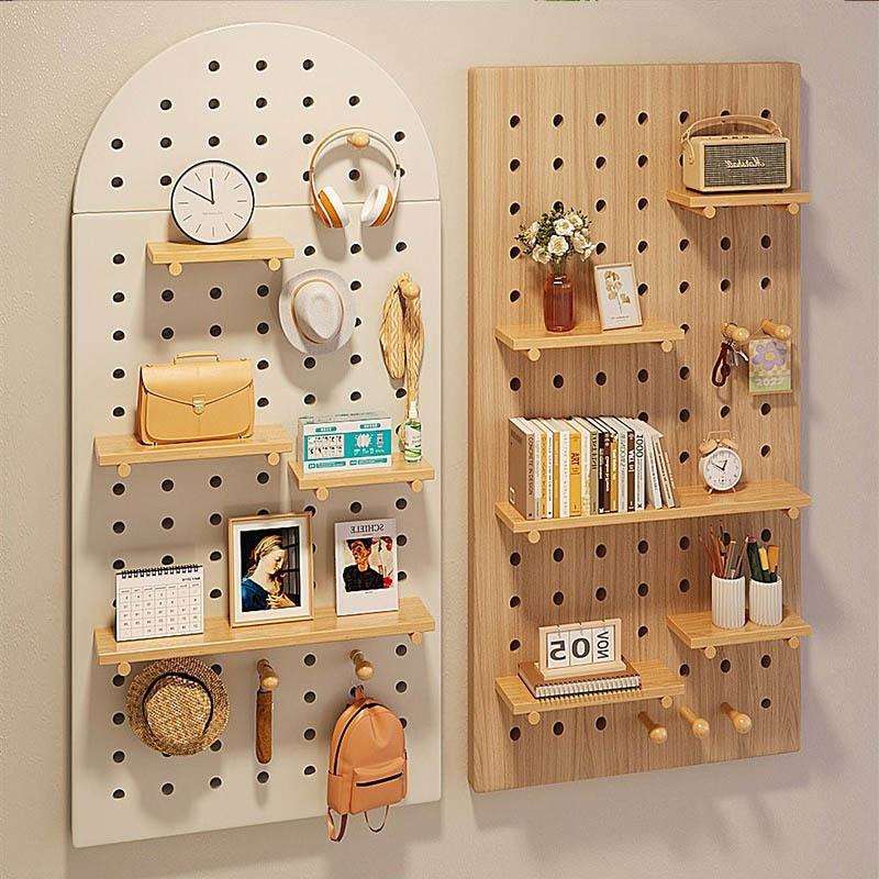 Solid wood hole board wall storage rack without punching into the entrance hall living room decorative wall hanging partition storage rack
