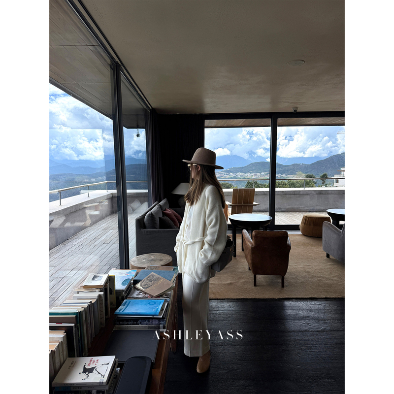 Ashleyass "Snow Velvet Series" 100% Cashmere High-Weight Knit Loose Cardigan Sweater for Women