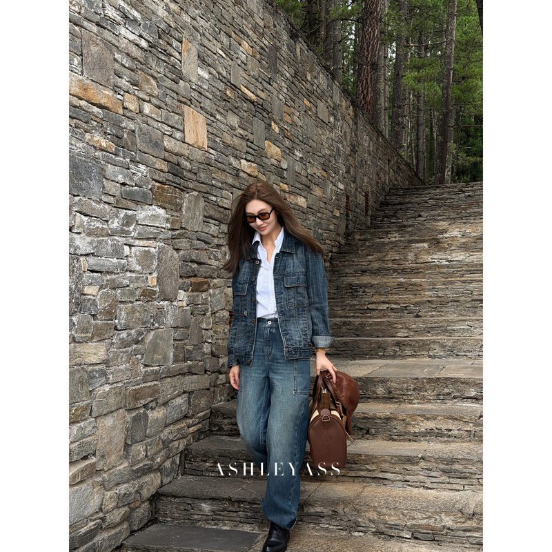 Ashleyass "Bhutanese Denim" Long-Staple Slub Cotton Vintage Workwear High-Waisted Straight Wide-Leg Jeans for Women Ashleyass "Bhutanese Denim" Long-Staple Slub Cotton Vintage Workwear High-Waisted Straight Wide-Leg Jeans for Women