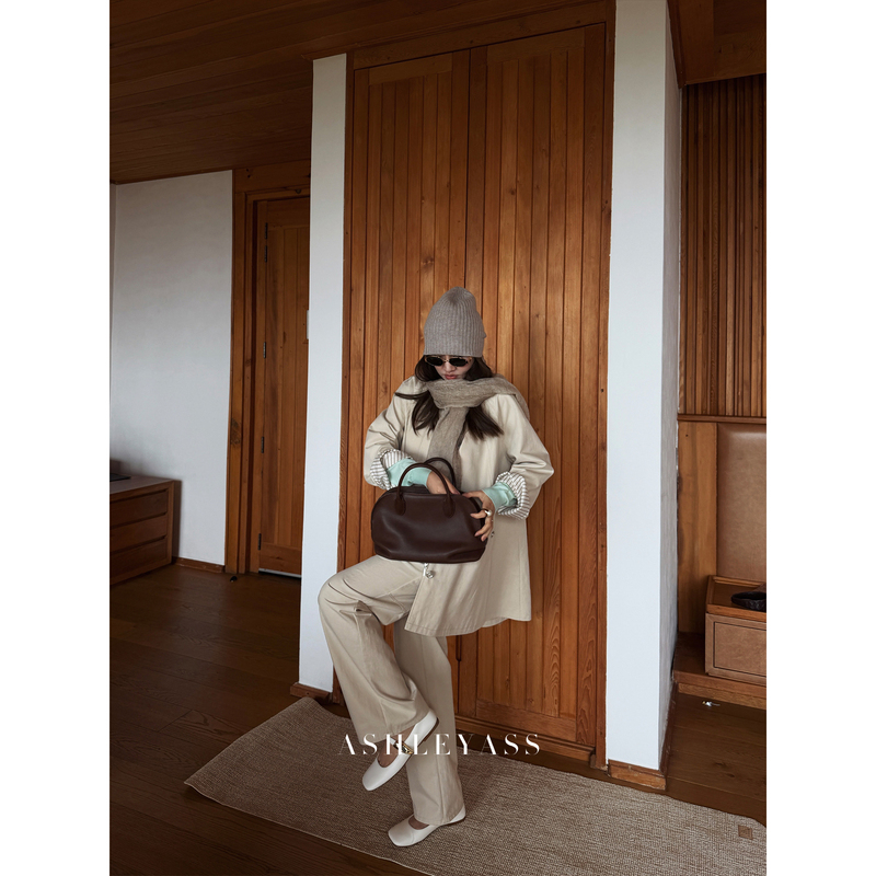 Ashleyass British Autumn Travel Lyocell Cotton Mid-Length Trench Coat for Women with Striped Cuffs and Slightly A-Line Silhouette