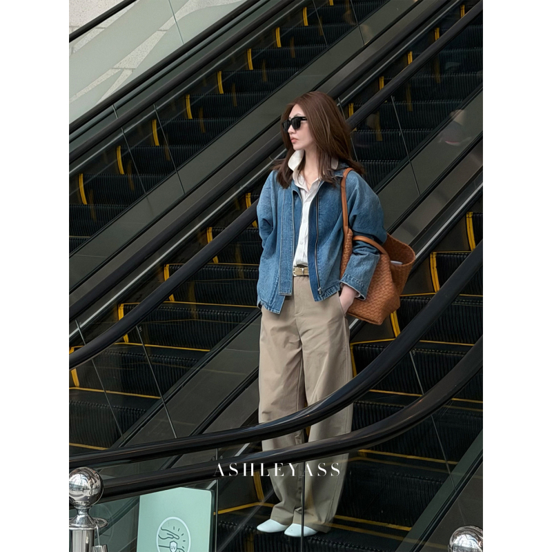 Ashleyass Woven Belt French-Style Relaxed Fit Versatile Comfortable Khaki Casual Pants for Women