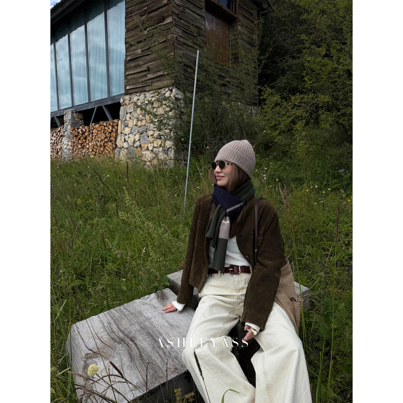 Ashleyass "Olive Green Leather Jacket" Imported Sheep Leather Fleece-Lined Autumn and Winter Versatile Stand Collar Suede Leather Jacket Ashleyass "Olive Green Leather Jacket" Imported Sheep Leather Fleece-Lined Autumn and Winter Versatile Stand Collar Suede Leather Jacket