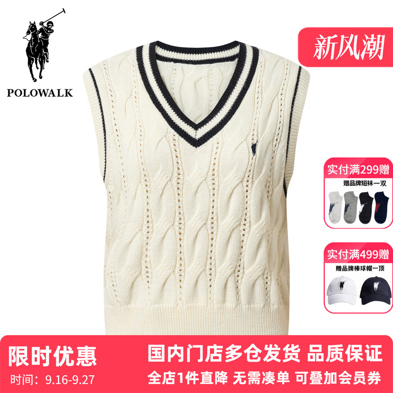 Polowalk Cable Knit V-Neck Wool Vest 2026 Autumn and Winter Women's Preppy Style Sleeveless Striped Knitted Vest Trendy Polowalk Cable Knit V-Neck Wool Vest 2026 Autumn and Winter Women's Preppy Style Sleeveless Striped Knitted Vest Trendy
