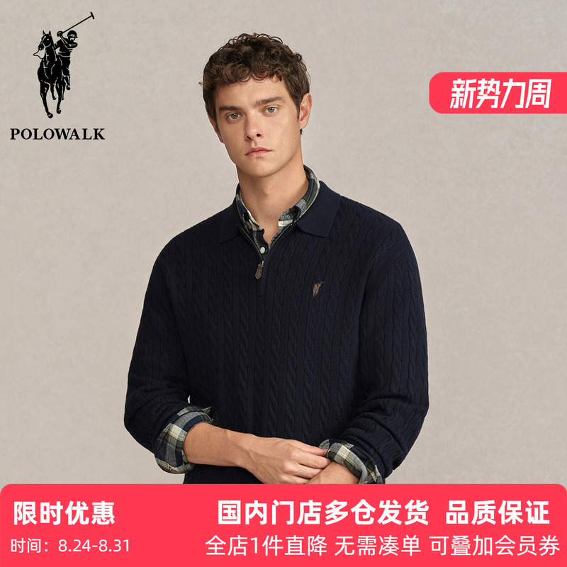 Polowalk American Style Versatile Cable Knit Half-Zip Sweater Autumn and Winter Paul Men's Turn-Down Collar Pullover Thickened Knitwear Polowalk American Style Versatile Cable Knit Half-Zip Sweater Autumn and Winter Paul Men's Turn-Down Collar Pullover Thickened Knitwear