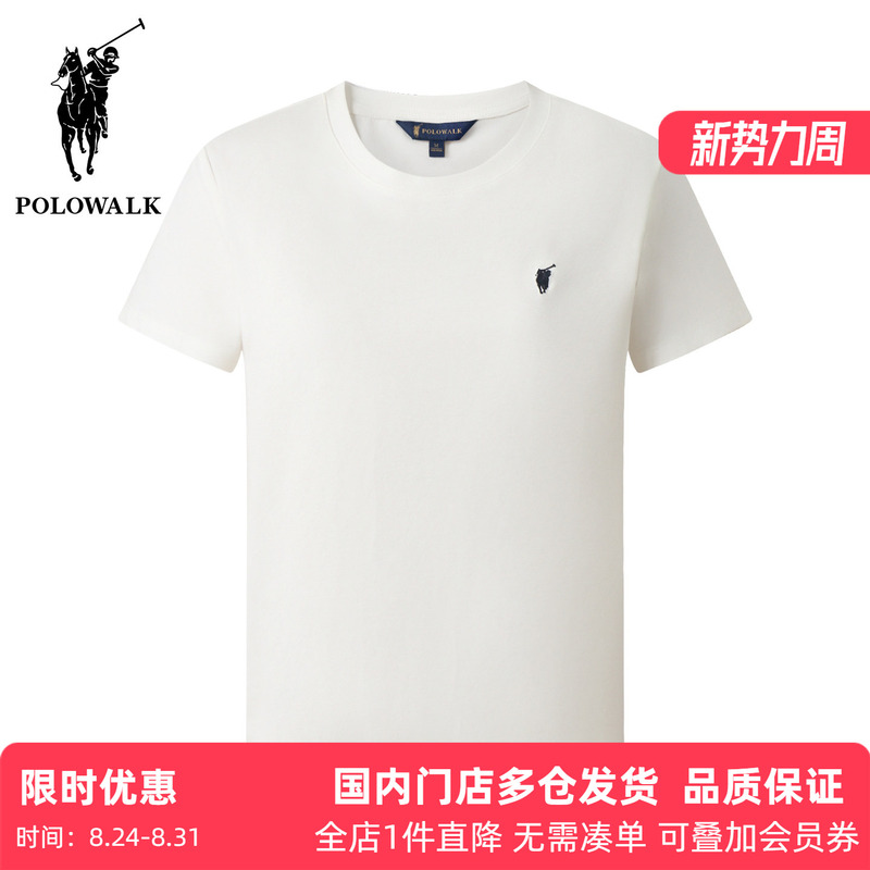 Polowalk Women's White Round Neck Short-Sleeved T-Shirt 2026 Summer New Sports Casual Base Shirt Trendy Polowalk Women's White Round Neck Short-Sleeved T-Shirt 2026 Summer New Sports Casual Base Shirt Trendy