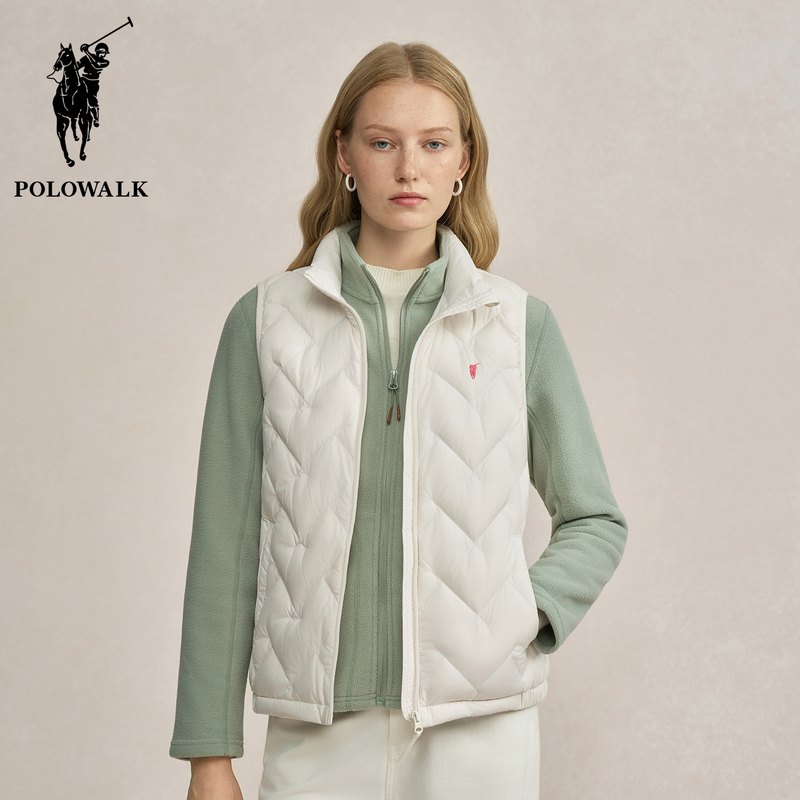 Polowalk Solid Color Lightweight down Vest Autumn and Winter Style Paul Women's Embroidered Warm Sleeveless Vest Trendy