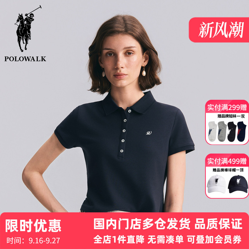 Polowalk American Retro Five-Button Lapel Short-Sleeve Polo Shirt for Women, New Summer Style with Drapey Regular Shoulder Base Shirt Polowalk American Retro Five-Button Lapel Short-Sleeve Polo Shirt for Women, New Summer Style with Drapey Regular Shoulder Base Shirt