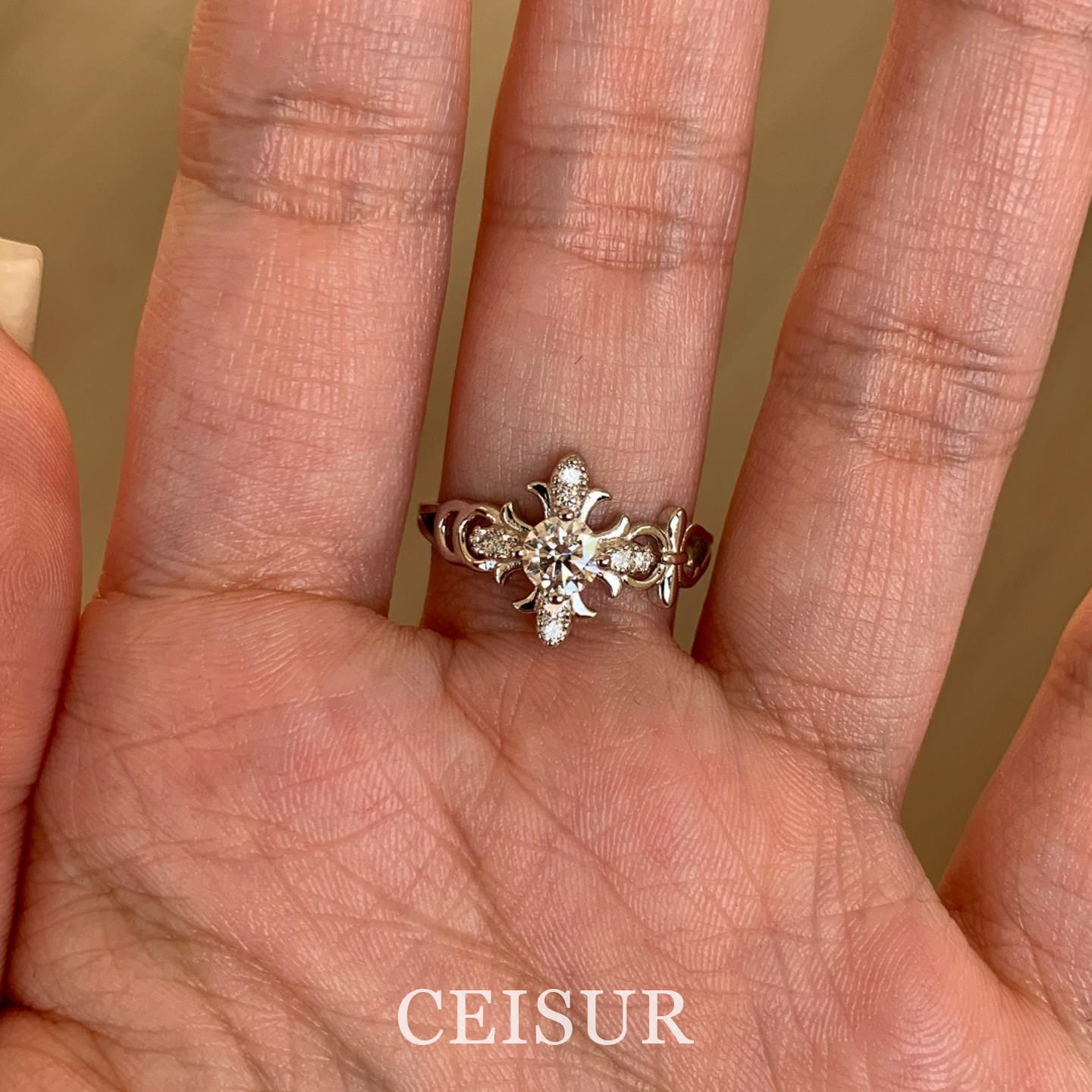 S925 sterling silver cross star diamond ring niche design light