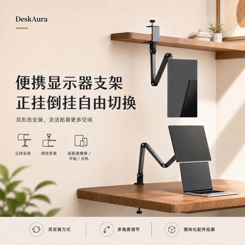 Aluminum Alloy Portable Monitor Cantilever Vesa Bracket Suitable for Tablets and Phones, Foldable Expandable Lazy Support Stand Aluminum Alloy Portable Monitor Cantilever Vesa Bracket Suitable for Tablets and Phones, Foldable Expandable Lazy Support Stand