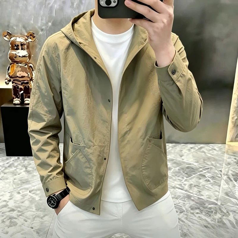Carl's High-End Spring and Summer Hooded Versatile Casual Trendy Jacket, Lightweight Luxury Sun Protection Clothing for Men