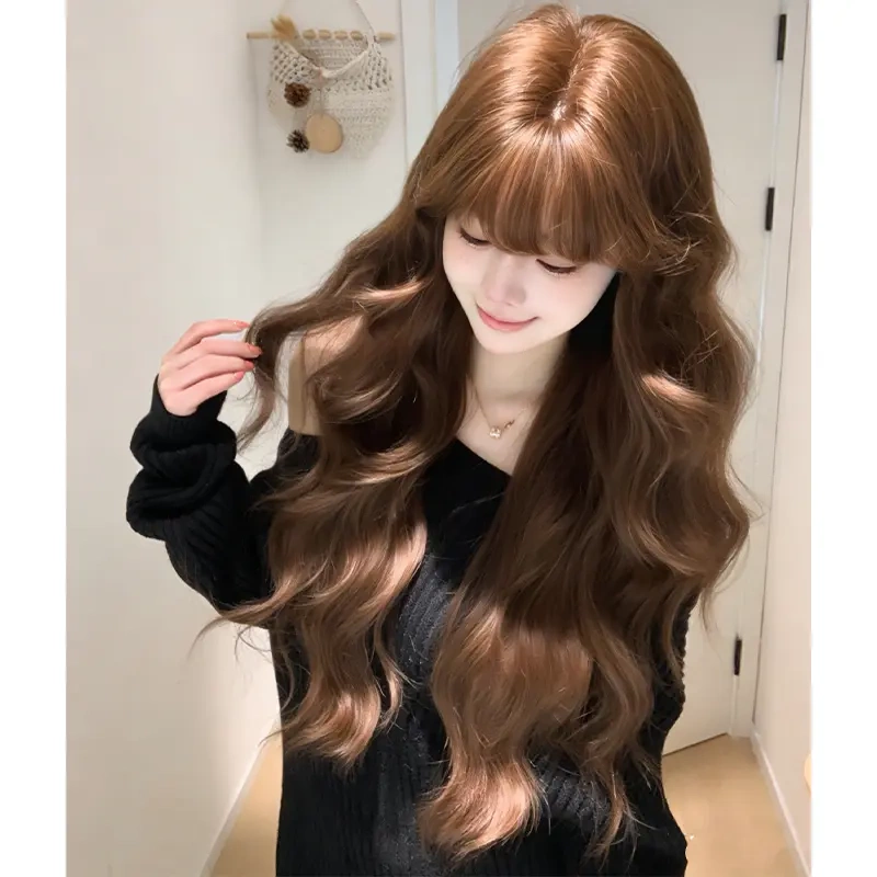 Bingbing Jingyan [Pepper Milk Cake - No Need to Ferment] Full Wig Long Curly Hair Water Wave Slightly Curled Realistic Hair Strands