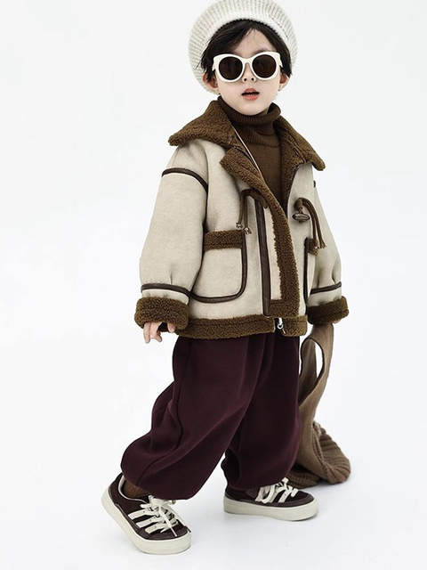 German Razt Brand Store Boys' Winter Jacket 2025 New Style Fleece-Lined Thickened Warm Leather and Fur Integrated Coat