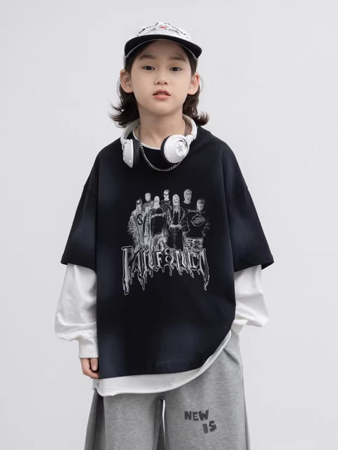 German Razt Brand Store Boys' Faux Two-Piece Sweatshirt Spring and Autumn 2026 New Model for Older Children Spring Base Layer Shirt