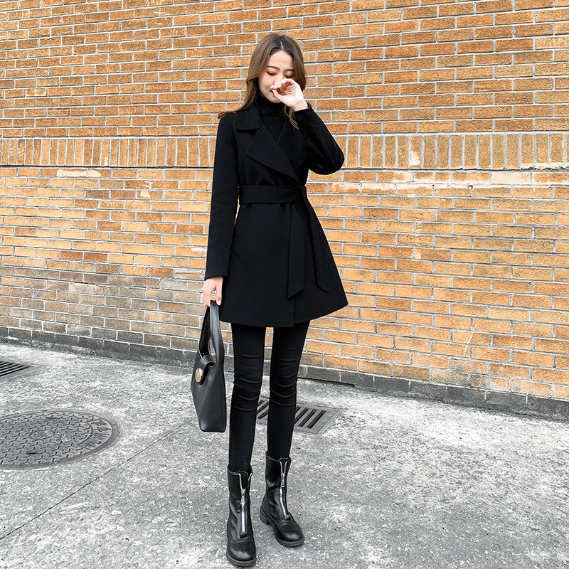 Hepburn Style Double-Sided Cashmere Coat for Women, Mid-Length, Black, 2023 New Autumn and Winter Woolen Coat Hepburn Style Double-Sided Cashmere Coat for Women, Mid-Length, Black, 2023 New Autumn and Winter Woolen Coat