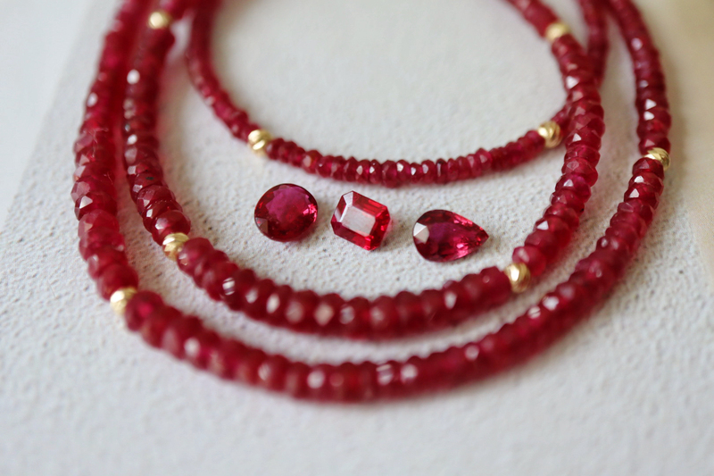 Natural Ruby Necklace Bracelet with 18K Gold Accessories