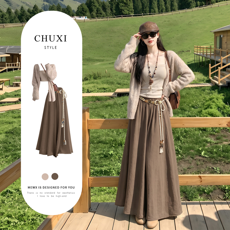 Korean-Style Autumn Casual Elegant Dress for Women 2026 Super Trendy Autumn Outfit Petite Melard Skirt Pants
