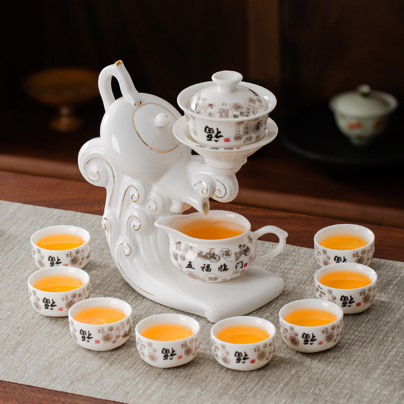 Chinese-Style High-End White Porcelain Light Luxury Semi-Automatic Tea Set 2026 New Model Tea Cup Household Rotating Teapot for Gift Giving Chinese-Style High-End White Porcelain Light Luxury Semi-Automatic Tea Set 2026 New Model Tea Cup Household Rotating Teapot for Gift Giving