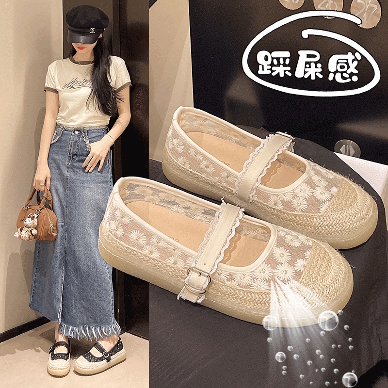 Chanel-Style Breathable Mesh Fisherman Shoes for Women, Summer 2026 New Hollow Mesh Shoes, Maternity Mary Jane Loafers Sandals