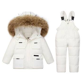 Baby down jacket for boys and girls, thickened two-piece children's set, 1-5 year old baby winter children's clothing set
