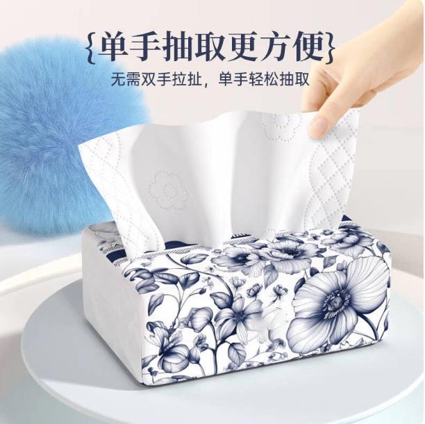Chinese-Style Floral Printed Household Paper Towels, Single-Pull Thickened Napkins, Whole Box