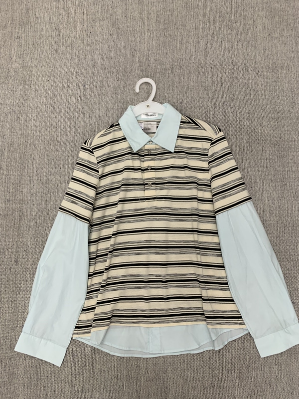 Blue Striped Patchwork Cotton Shirt Blue Striped Patchwork Cotton Shirt