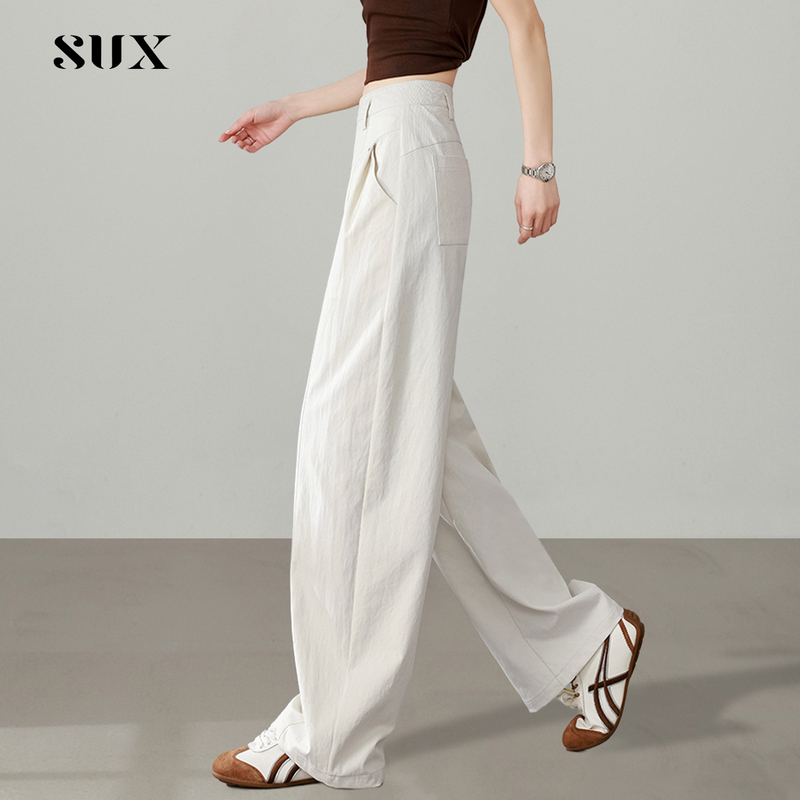 White High-Waisted Slimming Wide-Leg Pants for Women, Autumn 2026 New Style, Drapey Petite Casual Scimitar Straight-Leg Pants