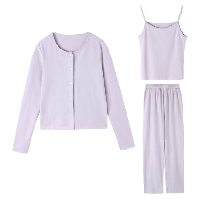 Autumn and Winter Women's Warm Pajamas, Thermal German Velvet Cardigan with Vest, Three-Piece Set, Simple and Comfortable Home Wear Set