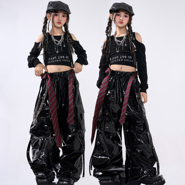 Jazz Dance Girls' Catwalk Performance Costumes Kidsren's New Year's Day Street Dance Hiphop Rock Style Leather Suits Hip-Hop Performance Costumes