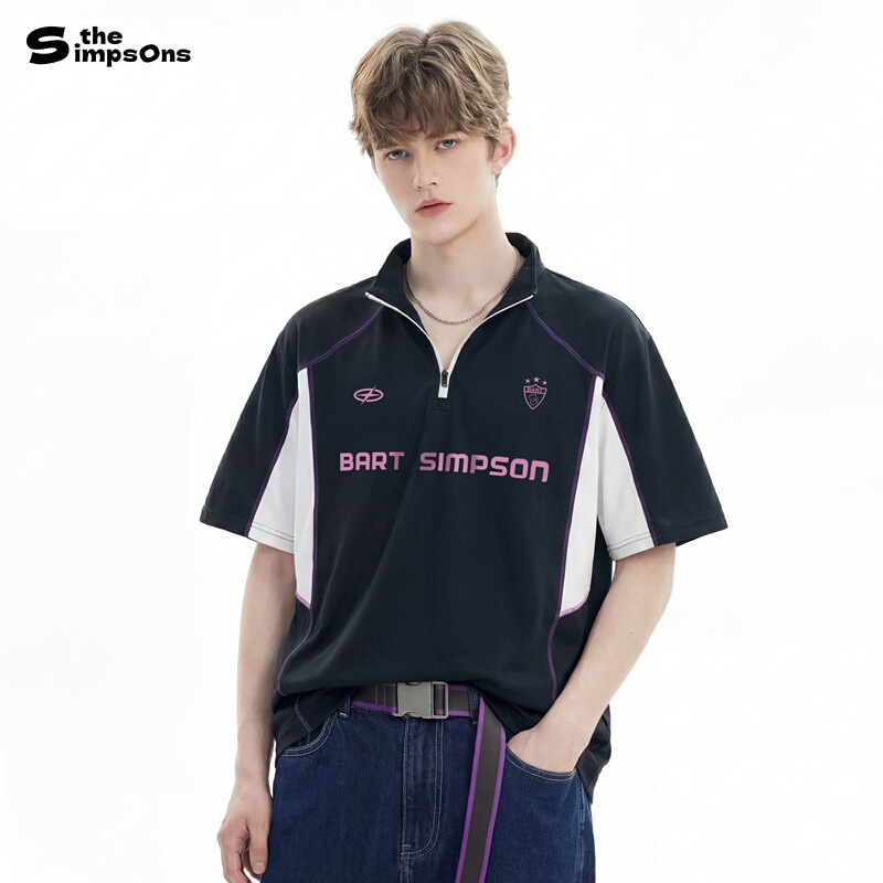 The Simpsons Short-Sleeved Polo Shirt Men's Summer New Style Cool Breathable Quick-Drying Zipper Collar Loose T-Shirt