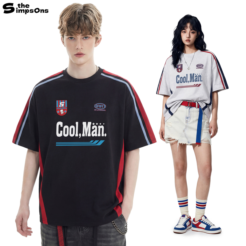 The Simpsons' New American Fashion Brand Letter-Printed Retro Casual Pure Cotton Loose Short-Sleeved Tops for Men and Women