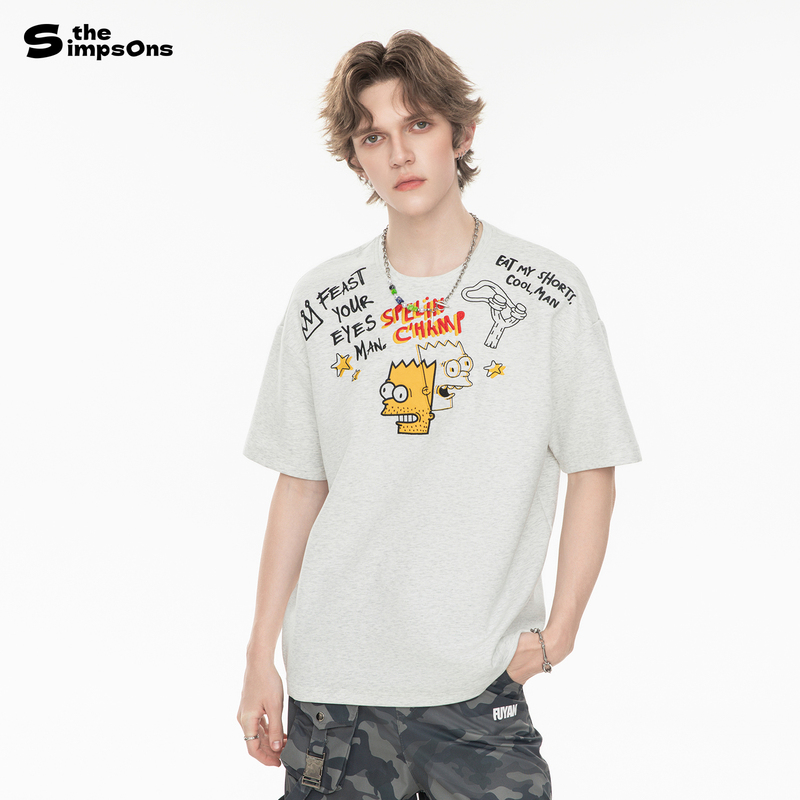 [Same Style as Yunqi] the Simpsons American Retro Fun Graffiti Cartoon Print Couple Short-Sleeve T-Shirt for Men