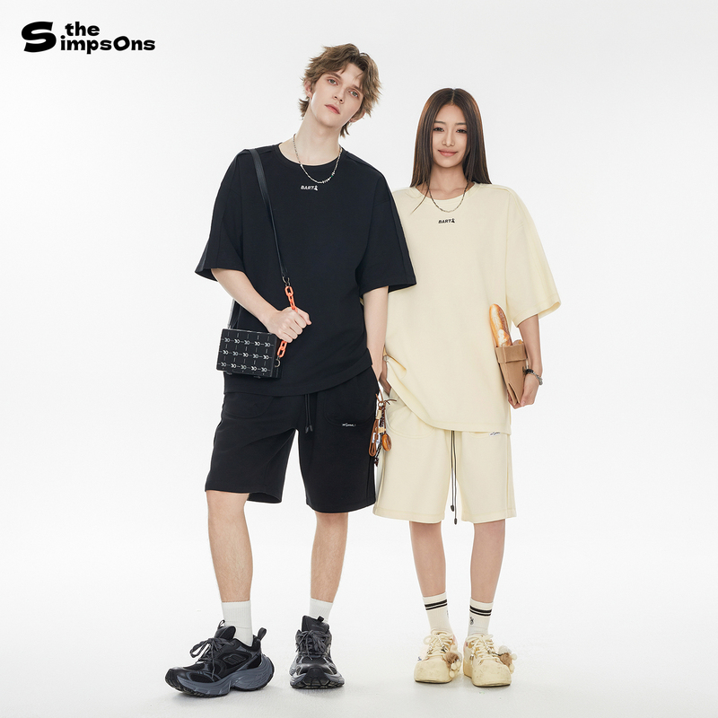 Hao Yiran's Same Style the Simpsons Short-Sleeve Set for Women 2026 New Men's High-End Summer Heavyweight Short-Sleeve