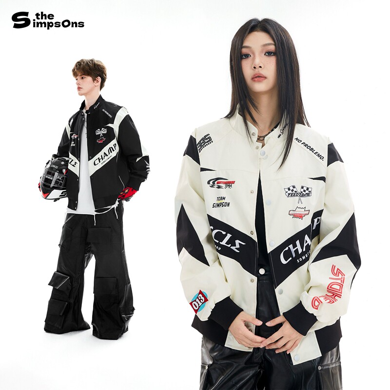 [Same Style as Zhuo Yuan] the Simpsons Racing Jacket for Men, American Street Style New Motorcycle Jacket for Women
