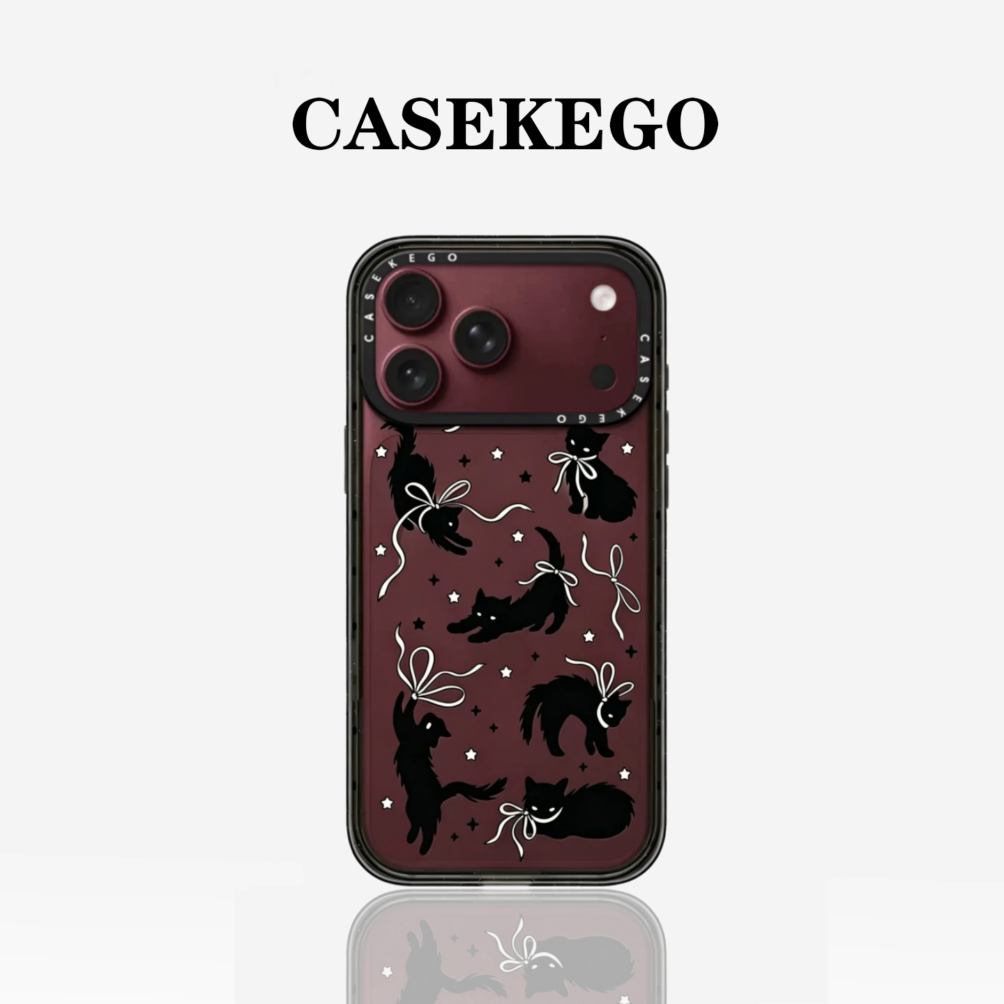 CASEKEGO Star Bow Black Cat Case for Apple 18 Pro Max, Playful Black Cat iPhone 17/16 Pro Phone Case, Cute and Unique, Transparent 13mm Magnetic Protective Case for 15/14 Plus.
