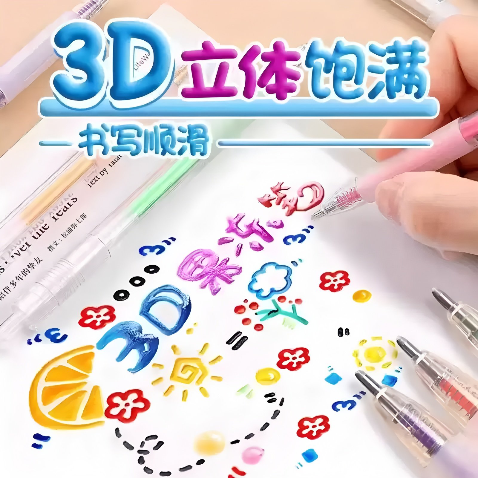 3D Stereo Jelly Pen Highlighter Glitter Gel Pen for Elementary School Students, Macaron Color Children's Gradient Color High-Value Retractable Nail Art Graffiti Pen for Hand-Drawn Reports and Journaling, Cartoon Style