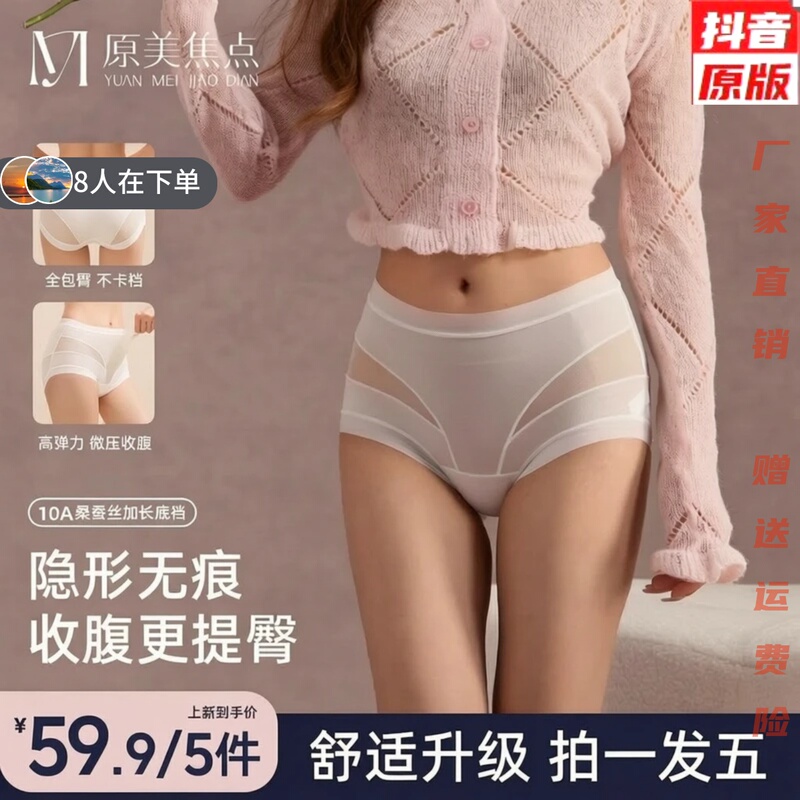 [Pack of 5] Original Beauty Focus High Waist Tummy Control Seamless Breathable Mesh Women's Underwear 10A with Mulberry Silk Hip Coverage