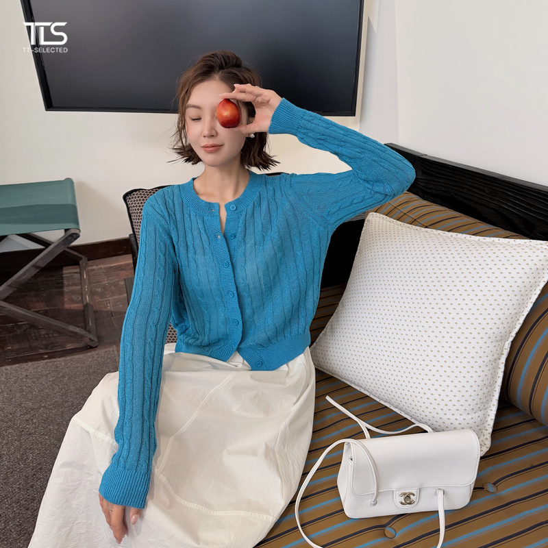 Auntie Tts【Smoothie】Imported Japanese Paper Yarn Knitted Cardigan Jacket for Women, 2026 Spring High-End Top