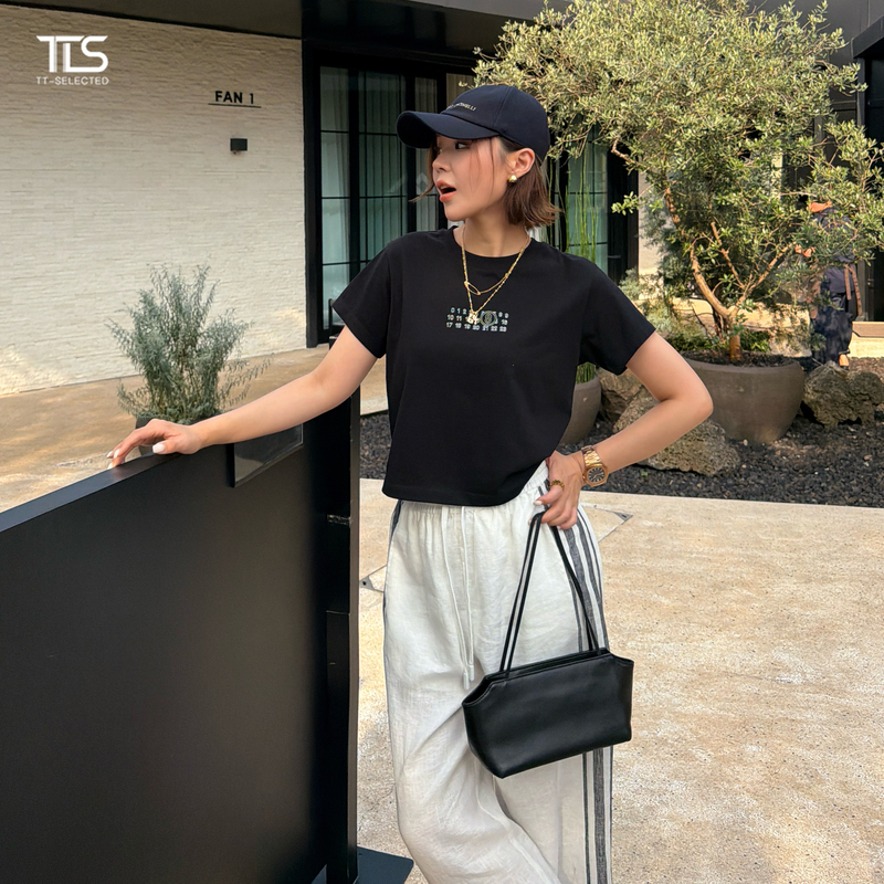 Auntie Tts【Digital T】Petite Black Short-Sleeve T-Shirt for Women 2026 Summer New Short Style T-Shirt Top