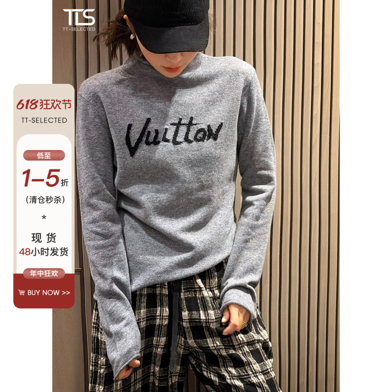 Tt【Letter Sweater】Australian Imported Merino Wool Soft and Smooth Half-High Collar Rolled-Edge Sweater Q390624 Tt【Letter Sweater】Australian Imported Merino Wool Soft and Smooth Half-High Collar Rolled-Edge Sweater Q390624