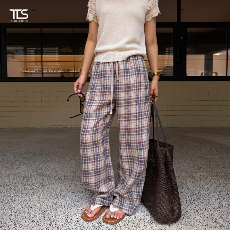 Auntie Tts【Linen Check】Linen Loose Wide-Leg Casual Pants for Women 2026 Summer New High-Waisted Long Pants Auntie Tts【Linen Check】Linen Loose Wide-Leg Casual Pants for Women 2026 Summer New High-Waisted Long Pants