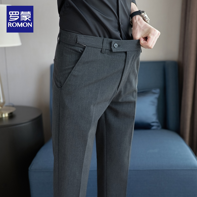Romon Men's Pants 2026 New Style Dress Pants Men's Nine-Point Slim Fit Elastic Waist Casual Suit Trousers Men Romon Men's Pants 2026 New Style Dress Pants Men's Nine-Point Slim Fit Elastic Waist Casual Suit Trousers Men