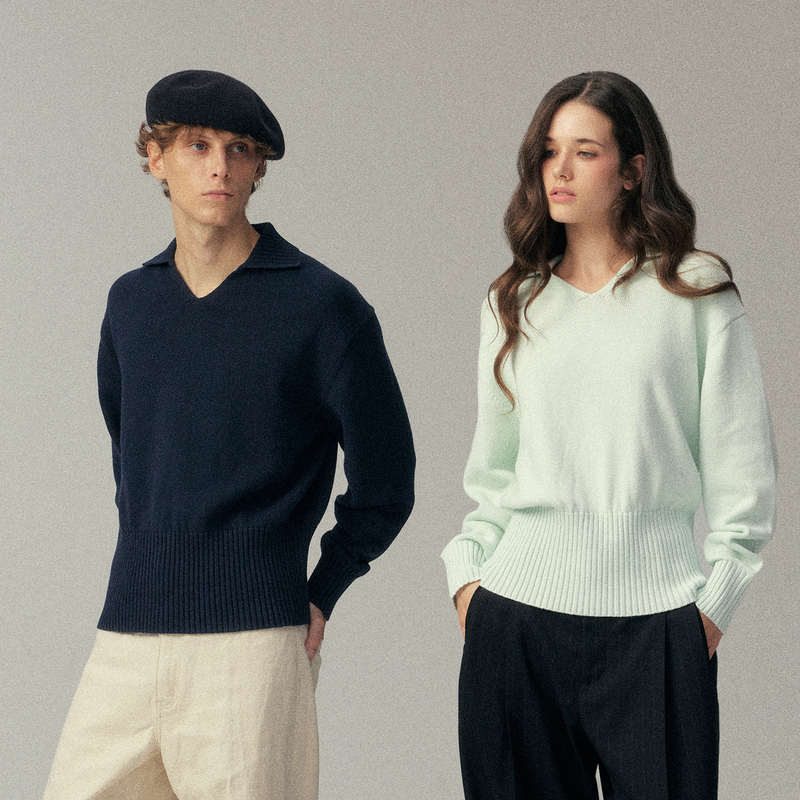 Kruni26 New Autum Style Cotton and Linen Blended Italian-Style One-Line Shirt Collar Long-Sleeved Knitwear Kruni26 New Autum Style Cotton and Linen Blended Italian-Style One-Line Shirt Collar Long-Sleeved Knitwear