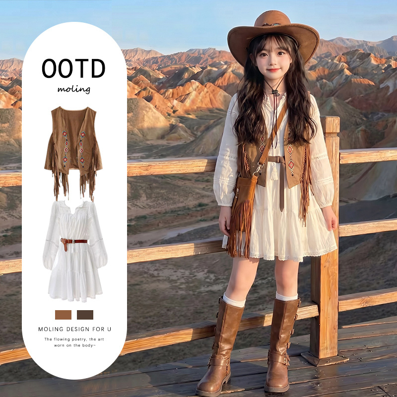 Girls' Bohemian Resort Style Dress 2026 Super Popular Summer Vest Dress Set for Older Girls Girls' Bohemian Resort Style Dress 2026 Super Popular Summer Vest Dress Set for Older Girls