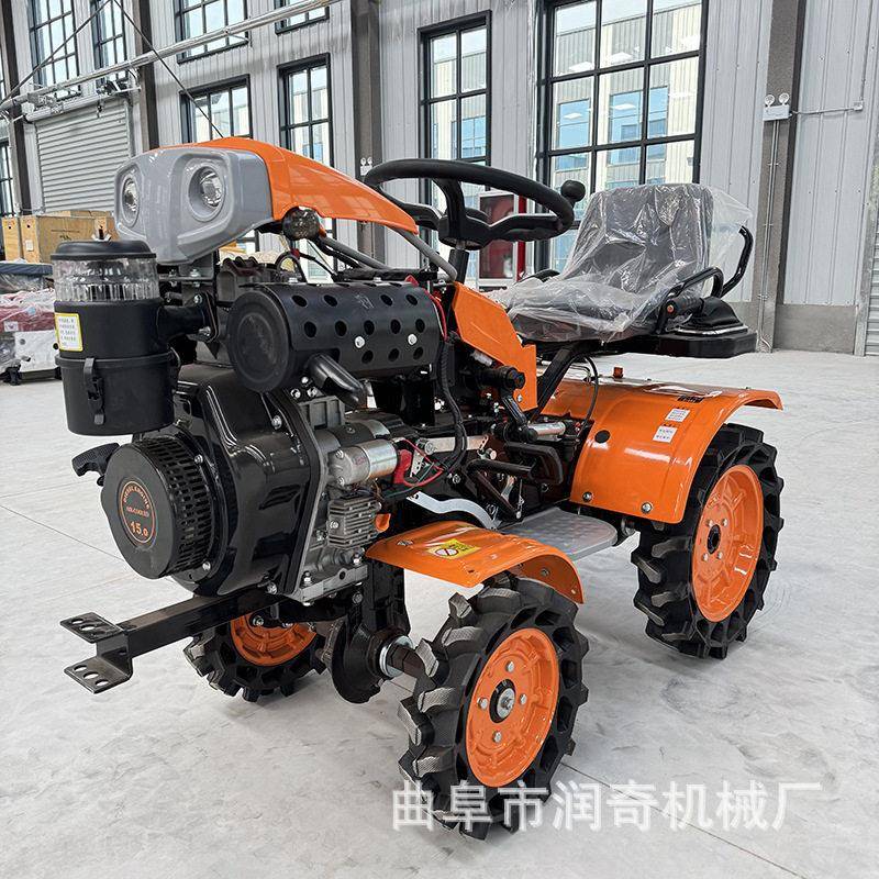 Mountain ride-on micro-tiller, flood and drought dual-purpose crawler cultivator, farmland greenhouse ditching, weeding, rotary tillage for pastoral fields