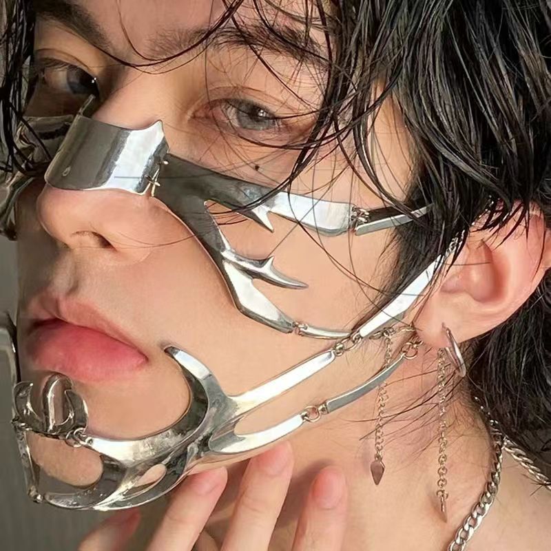 Cyberpunk Mask Chin Metal Half-Face Mask Female Style Internet Celebrity Dance Unisex Mask Robot Cosplay