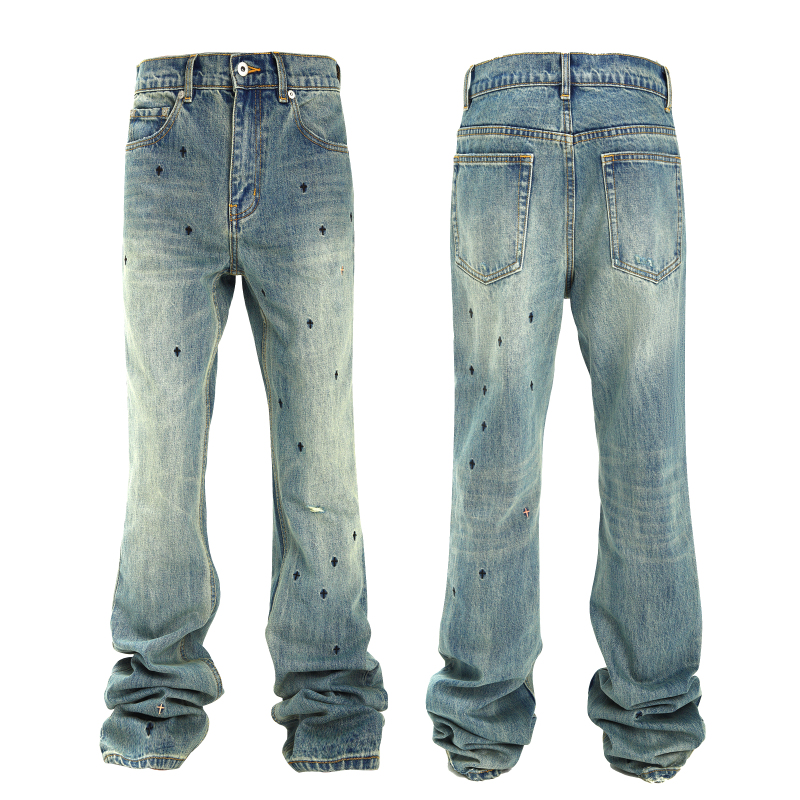 Pulb Original Authentic 811 "Gypsophila" Cross-Stitch Light Blue Washed Stacked Ice Blue Jeans Pulb Original Authentic 811 "Gypsophila" Cross-Stitch Light Blue Washed Stacked Ice Blue Jeans