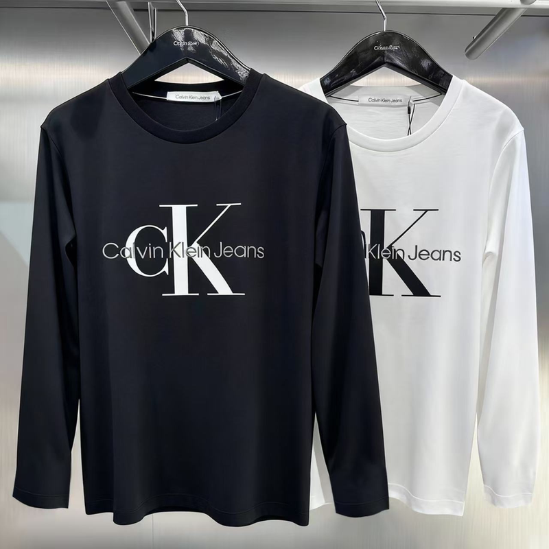 Ck Long-Sleeved T-Shirt, Unisex Couple Wear, 2025 Autumn and Winter New Style Top, Pure Cotton Round Neck Embroidered Base Shirt, Trendy