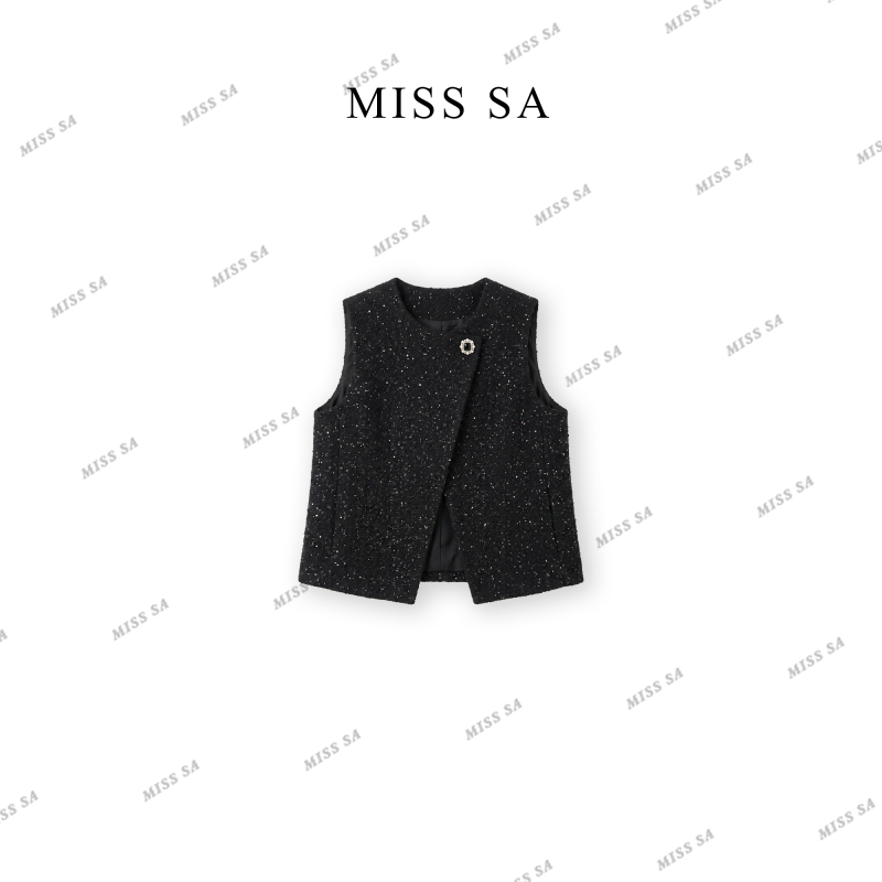 Miss Sa Early Autumn New Versatile Exquisite Light Luxury Fine Shimmer Tweed Round Neck Short Vest Zm26098918 Miss Sa Early Autumn New Versatile Exquisite Light Luxury Fine Shimmer Tweed Round Neck Short Vest Zm26098918