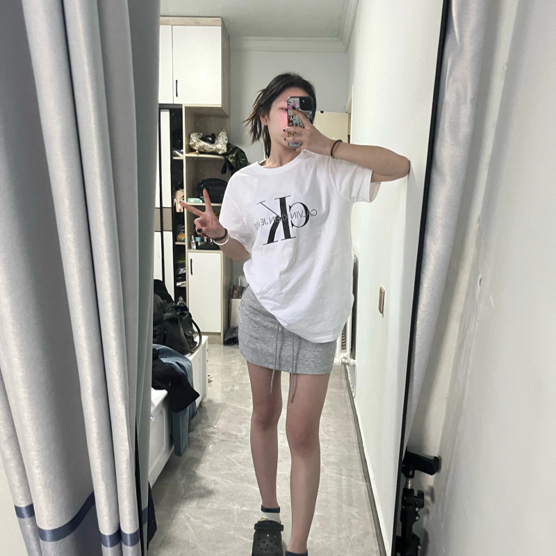 Jennie Kim Ji-Ni Genuine Ck Short-Sleeved Women's Embroidered Large Logo Loose Cotton T-Shirt Round Neck Casual Top